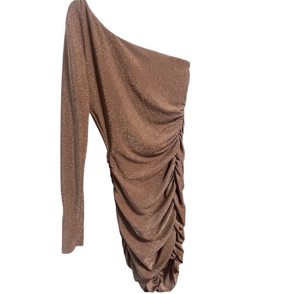 Privy Shimmering Brown One-Shoulder Mini Skirt